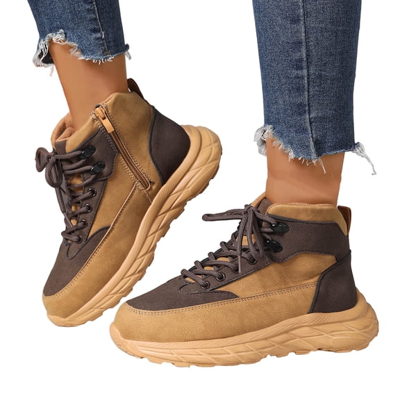Rokment Women's Hiking Combat Boots for Outdoor Activities Winter Spring Fashion Casual Color Block Non Slip Work Treking Climbing Sneakers Ankle Booties Khaki Size 9