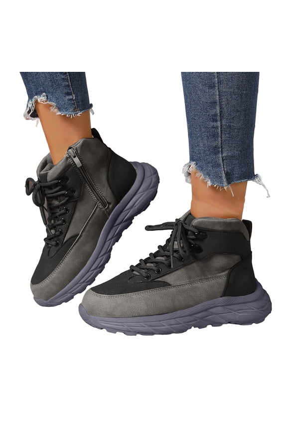 Women's Hiking Combat Boots for Outdoor Activities Winter Spring Fashion Casual Color Block Non Slip Work Treking Climbing Sneakers Ankle Booties Grey Size 9.5