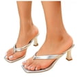 thumbnail image 1 of Rokment Women's Kitten Heels Dress Flip Flop Slip on Sandals for Ladies Sexy Fashion Leather Square Toe Stiletto Heeled Thongs Dressy Slides Summer Silver Size 6.5, 1 of 8