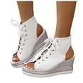 thumbnail image 1 of Rokment Women's Leopard High Top Fashion Sneakers Platform Wedge Sandals 2026 Summer Casual Lace up Fish Mouth Open Toe Chunky High Heels Slingback Sandals White Size 6.5, 1 of 6