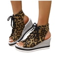 thumbnail image 1 of Rokment Women's Leopard High Top Fashion Sneakers Platform Wedge Sandals 2026 Summer Casual Lace up Fish Mouth Open Toe Chunky High Heels Slingback Sandals Coffee Size 9, 1 of 6