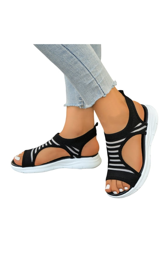 Women's Memory Foam Orthopedic Walking Sandals Comfortable Breathable Mesh Outdoor Sports Workout Nursing Work Slip on Socks Summer Shoes for Woman Black Size 6.5