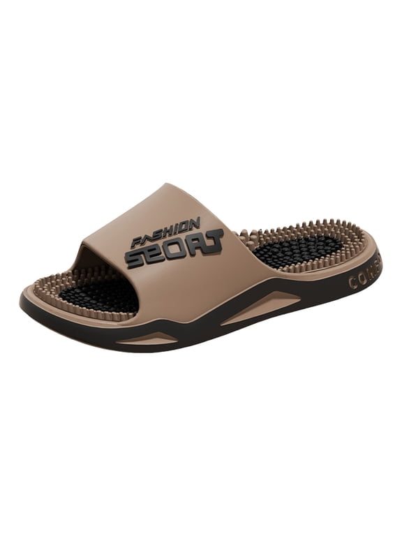 Women's Men's Acupressure Massage Slippers for Plantar Fasciitis Neuropathy Non-Slip Bathroom Shower Water Bath Sandals Stress Relief Khaki Size 8