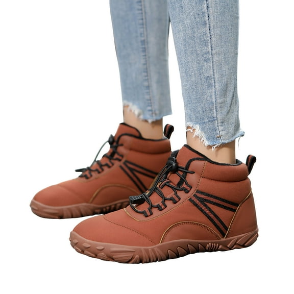 Rokment Women's Men's Barefoot Combat Hiking Snow Boots Cold Weather Unisex Plush Lined Warm Winter Non Slip Walking Driving Work Ankle Booties Brown Size 6.5