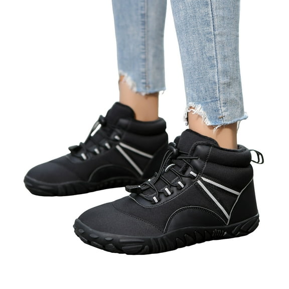 Rokment Women's Men's Barefoot Combat Hiking Snow Boots Cold Weather Unisex Plush Lined Warm Winter Non Slip Walking Driving Work Ankle Booties Black Size 9.5