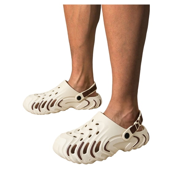 Rokment Women's Men's Clog Sandals with Adjustable Back Strap Breathable Hollow out EVA Non Slip Closed Toe Waterproof Garden Beach Pool Walking Water Shoes Khaki Size 6.5