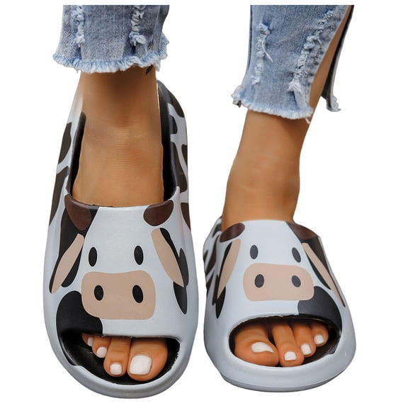 Rokment Women's Men's Cute Cow Cloud Pillow Slippers Water Sandals Eva Waterproof Non Slip Bathroom Shower House Shoes for Indoor Outdoor Black Size 5.5