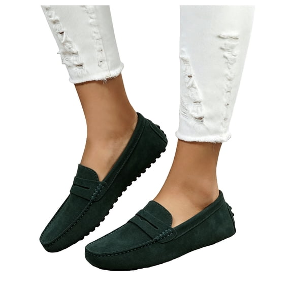 Rokment Women's Men's Moccasines Slip on Penny Loafers Walking Shoes Classic Comfortable Suede Flat Spring Fall Casual Dress Footwear Navy Size 10.5