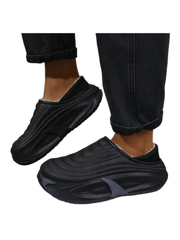 Women's Men's Non-Slip Kitchen Shoes Oil Water Resistant Comfortable Eva Fleece Lined Work Mules Garden Clogs For Winter Restaurant Nursing