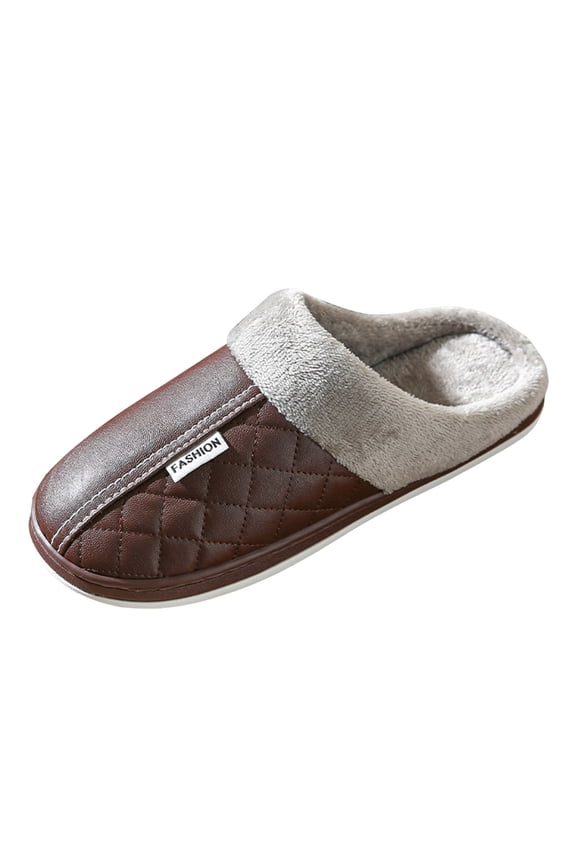Women's Men's Winter Slippers Unisex Leather Fleece Lined Fuzzy House Shoes for Bedroom Home Indoor Cozy Warm Memory Foam Slip on Coffee Size 6
