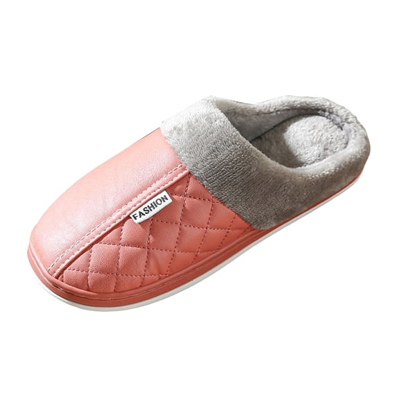 Rokment Women's Men's Winter Slippers Unisex Leather Fleece Lined Fuzzy House Shoes for Bedroom Home Indoor Cozy Warm Memory Foam Slip on Hot Pink Size 9