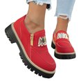 thumbnail image 1 of Rokment Women's Metallic Chunky Loafers 2026 Spring Fall Fashion Casual Leather Zip up Platform Oxfords British Walking Shoes for Women Red Size 8.5, 1 of 6