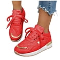 thumbnail image 1 of Rokment Women's Metallic Gold Quilted Platform Fashion Sneakers Trendy Casual Heart Charms Chunky Non Slip Walking Tennis Shoes Red Size 8.5, 1 of 6