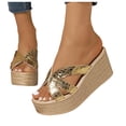 thumbnail image 1 of Rokment Women's Metallic Platform Wedge Dress Slip on Sandals Trendy Casual Leather Open Toe Chunky High Heeled Dressy Summer Shoes for Ladies Gold Size 6.5, 1 of 8
