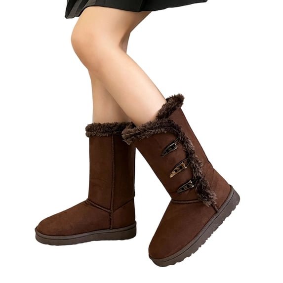 Rokment Women's Mid Calf Platform Winter Boots Fashion Warm Suede Fuzzy Thicken Fleece Lined Comfortable Flat Non Slip Snow Dress Tall Boots
