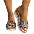 thumbnail image 1 of Rokment Women's Multicolor Woven Platform Wedge Slides Sandals Boho Beach Casual Open Toe Espadrilles Chunky High Heels Dress Slip on for Summer 2026 Multicolour Size 6, 1 of 8