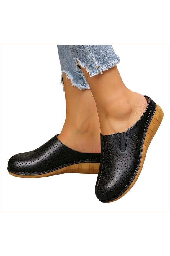 Women's Ortho Wedge Mules with Arch Support Comfortable Walking Backless Sandals Beach Closed Toe Platform Dress Half Slippers Clogs for Ladies Wide Width Black Size 8.5