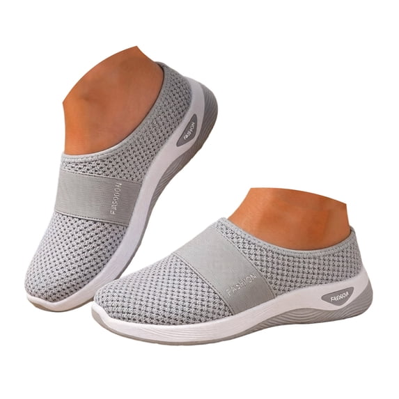 Rokment Women's Orthopedic Arch Support Clogs Walking Backless Sandals for Plantar Fasciitis Comfortable Breathable Mesh Tennis Non Slip Nursing Work Shoes Grey Size 8
