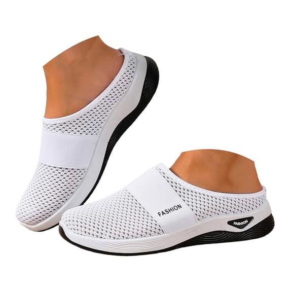 Rokment Women's Orthopedic Arch Support Clogs Walking Backless Sandals for Plantar Fasciitis Comfortable Breathable Mesh Tennis Non Slip Nursing Work Shoes White Size 8.5