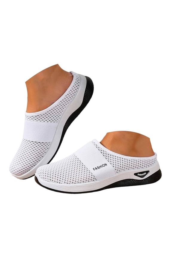 Women's Orthopedic Arch Support Clogs Walking Backless Sandals for Plantar Fasciitis Comfortable Breathable Mesh Tennis Non Slip Nursing Work Shoes White Size 9.5