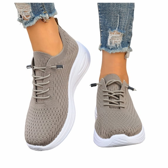 Rokment Women's Orthopedic Arch Support Slip on Running Walking Shoes Fall Comfortable Air Cushion Platform Wedge Chunky Heels Non Slip Work Nursing Tennis Sneakers Khaki Size 6.5