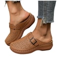 thumbnail image 1 of Rokment Women's Orthopedic Backless Sandals Beach Casual Buckles Closed Toe Arch Support Wedge Clogs Comfortable Platform Walking Mules Boho Retro Chunky Heels Dressy Slip on Slides Brown Size 8, 1 of 5