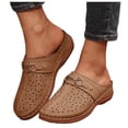 thumbnail image 1 of Rokment Women's Orthopedic Clogs and Mules Fashion Comfortable Leather Closed Toe Platform Wedges Slip on Mid Heels Dress Slides Sandals for Woman Beach Summer Brown Size 8, 1 of 7