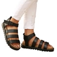 thumbnail image 1 of Rokment Women's Orthopedic Cork Footbed Fisherman Sandals Flat Platform Walking Sandals Comfortable Leather Open Toe Ankle Strap Strappy Beach Summer Casual Footwear Black Size 6, 1 of 6