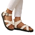 thumbnail image 1 of Rokment Women's Orthopedic Cork Footbed Platform Walking Flat Sandals Comfortable Leather Buckles Strappy Dress Sandals Arch Support Beach Summer Casual Footwear White Size 9.5, 1 of 7