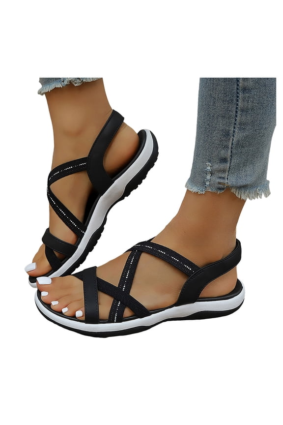 Women's Orthopedic Hiking Walking Sandals Outdoor Sports Athletic Comfortable Arch Support Water Summer Shoes for Beach Camping Travel Golf Black Size 8