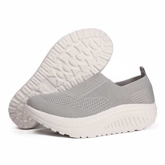 Rokment Women's Orthopedic Platform Chunky Slip on Sock Walking Shoes with Arch Support Comfortable Casual Knit Orthotic Non Slip Work Nursing Sneakers Grey Size 5.5
