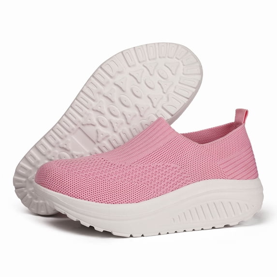 Rokment Women's Orthopedic Platform Chunky Slip on Sock Walking Shoes with Arch Support Comfortable Casual Knit Orthotic Non Slip Work Nursing Sneakers Pink Size 7.5