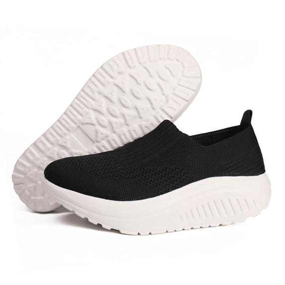 Rokment Women's Orthopedic Platform Chunky Slip on Sock Walking Shoes with Arch Support Comfortable Casual Knit Orthotic Non Slip Work Nursing Sneakers White Size 6.5