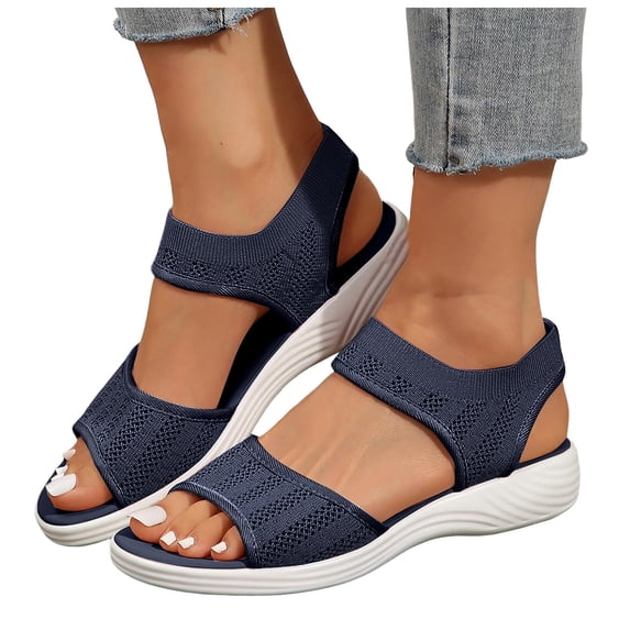 Rokment Women's Orthopedic Walking Sandals Lightweight Comfortable Mesh Stretchy Open Toe Memory Foam Arch Support Slip on Sports Summer Shoes for Plantar Fasciitis E Size 7