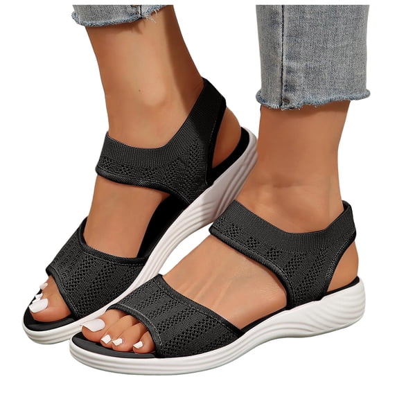 Rokment Women's Orthopedic Walking Sandals Lightweight Comfortable Mesh Stretchy Open Toe Memory Foam Arch Support Slip on Sports Summer Shoes for Plantar Fasciitis A Size 8