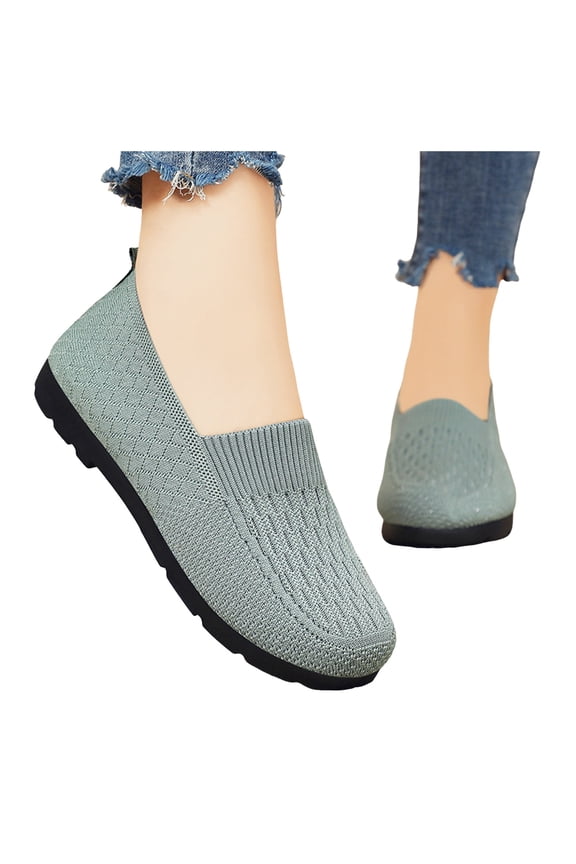 Women's Orthopedic Walking Shoes Comfortable Lightweight Mesh Slip on Penny Loafers Wedge Low Heel Nurses Nursing Work Flat Sneakers Green Size 8