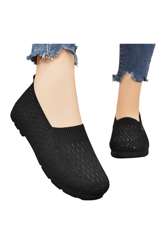 Women's Orthopedic Walking Shoes Comfortable Lightweight Mesh Slip on Penny Loafers Wedge Low Heel Nurses Nursing Work Flat Sneakers Black Size 6.5