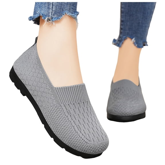Rokment Women's Orthopedic Walking Shoes Comfortable Lightweight Mesh Slip on Penny Loafers Wedge Low Heel Nurses Nursing Work Flat Sneakers Grey Size 6.5
