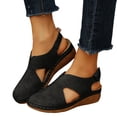 thumbnail image 1 of Rokment Women's Orthopedic Wedge Sandals with Arch Support Spring Summer Fashion Comfortable Flower Hollow out Leather Closed Toe Casual Platform Mid Heel Beach Walking Dress Shoes Black Size 6, 1 of 7