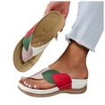 thumbnail image 1 of Rokment Women's Orthopedic Wedge Walking Flip Flops Boho Beach Vintage Casual Color Block Leather Arch Support Platform Chunky High Heel Dress Slippers Backless Sandals White Size 7, 1 of 7