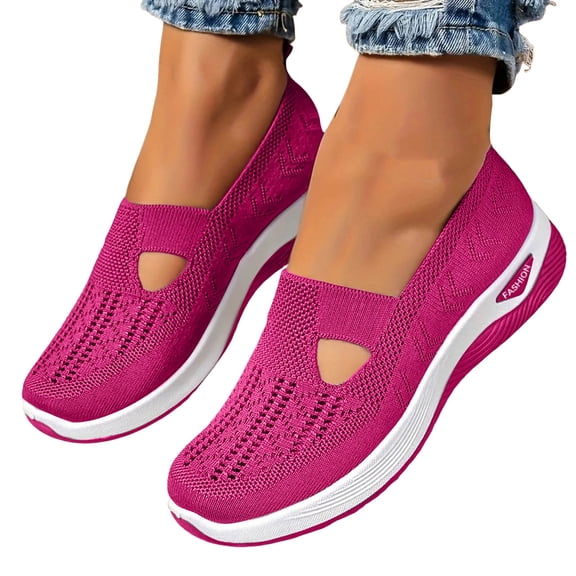 Rokment Women's Orthopedic Wedge Walking Shoes Comfortable Lightweight Knit Arch Support Platform Non Slip Work Nursing Flat Tennis Golf Sneakers Fall Hot Pink Size 8.5