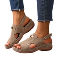 thumbnail image 1 of Rokment Women's Orthopedic Wedges Gladiator Sandals Comfortable Fashion Leather Peep Open Toe Arch Support Non Slip Walking Work Platform Slingback Sandals for Woman Khaki Size 6.5, 1 of 7