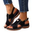 thumbnail image 1 of Rokment Women's Orthopedic Wedges Gladiator Sandals Comfortable Fashion Leather Peep Open Toe Arch Support Non Slip Walking Work Platform Slingback Sandals for Woman Black Size 6, 1 of 7