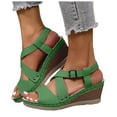 thumbnail image 1 of Rokment Women's Orthopedic Wedges Sandals Fashion Casual Leather Open Toe Crooss Band Ankle Strap Platform High Heels Strappy Dress Sandals for Woman Green Size 6.5, 1 of 5