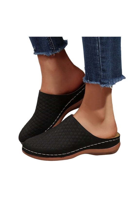 Women's Orthotic Clogs Comfortable Platform Wedges Slip on Walking Sandals Beach Summer Leather Closed Toe Mid Heel Mules Nursing Work Slides Shoes Black Size 8