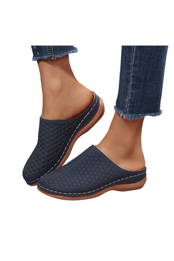 Women's Orthotic Clogs Comfortable Platform Wedges Slip on Walking Sandals Beach Summer Leather Closed Toe Mid Heel Mules Nursing Work Slides Shoes Blue Size 9.5