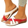 thumbnail image 1 of Rokment Women's Orthotic Wedge Walking Sandals Comfortable Fashion Color Block Leather Arch Support Platform Nursing Dress Slip on Casual Beach Summer Slides Red Size 6, 1 of 6