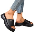 thumbnail image 1 of Rokment Women's Platform Chunky Backless Sandals 2026 Trendy Leather Chunky Wedge Mid Heels Slip on Slides Comfortable Casual Walking Slippers for Indoor Outdoor Black Size 6, 1 of 6
