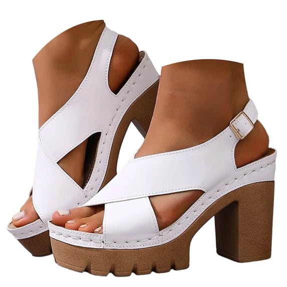 Rokment Women's Platform Chunky Block High Heels Dressy Sandals Fashion Casual Cross-Band Comfortable Summer Heeled Dress Pumps for Business Office