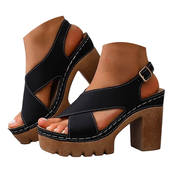 Rokment Women's Platform Chunky Block High Heels Dressy Sandals Fashion Casual Cross-Band Comfortable Summer Heeled Dress Pumps for Business Office